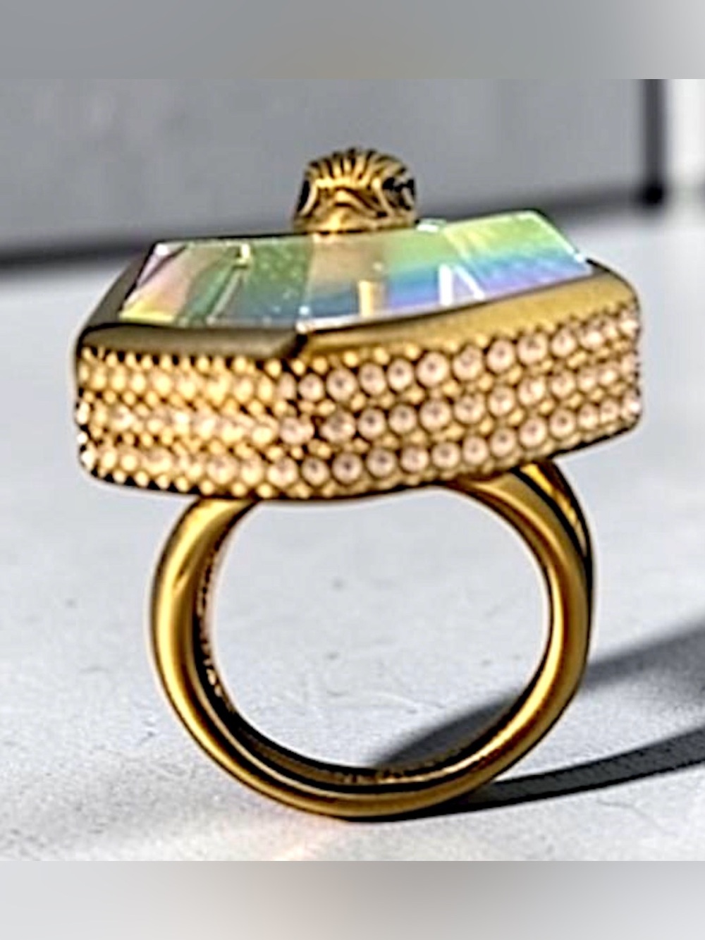 Kurt Geiger teal and gold ring with rhinestones size 8 - Picture 3 of 9